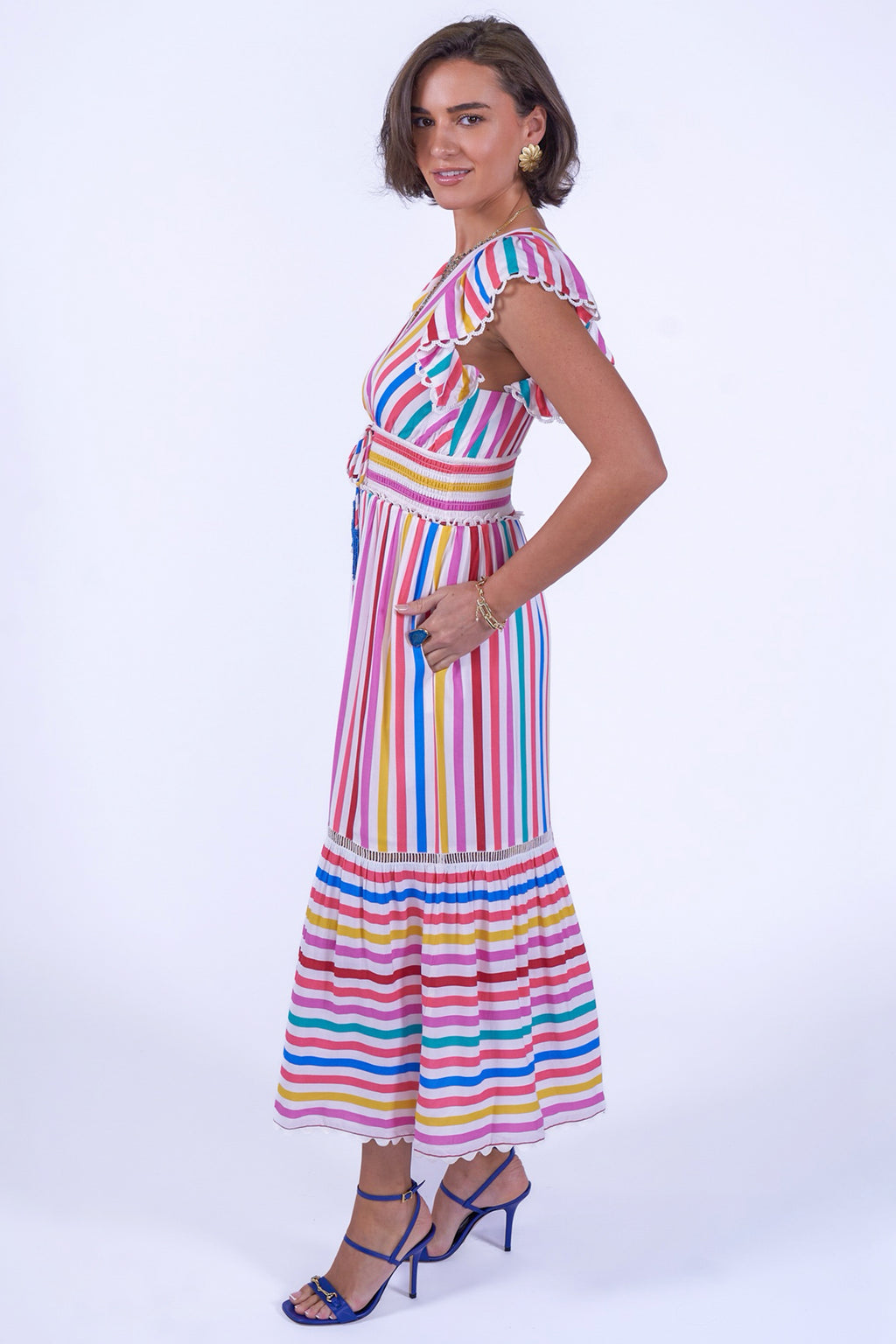 New Day Originals Misha Candy Stripe Organic Cotton Shirred Dress
