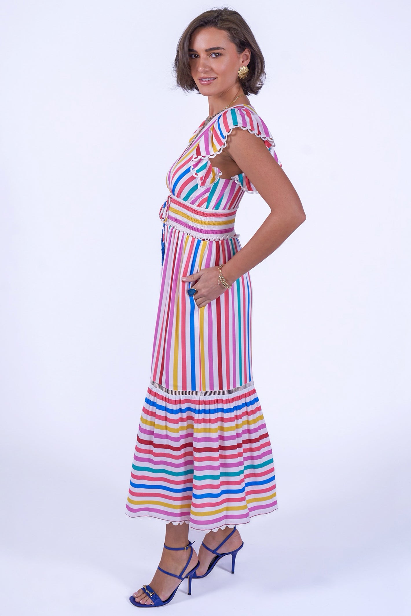 New Day Originals Misha Candy Stripe Organic Cotton Shirred Dress