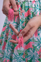 New Day Originals Misha Pink Parrot Shirred Waist Cotton Dress