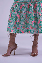 New Day Originals Misha Pink Parrot Shirred Waist Cotton Dress