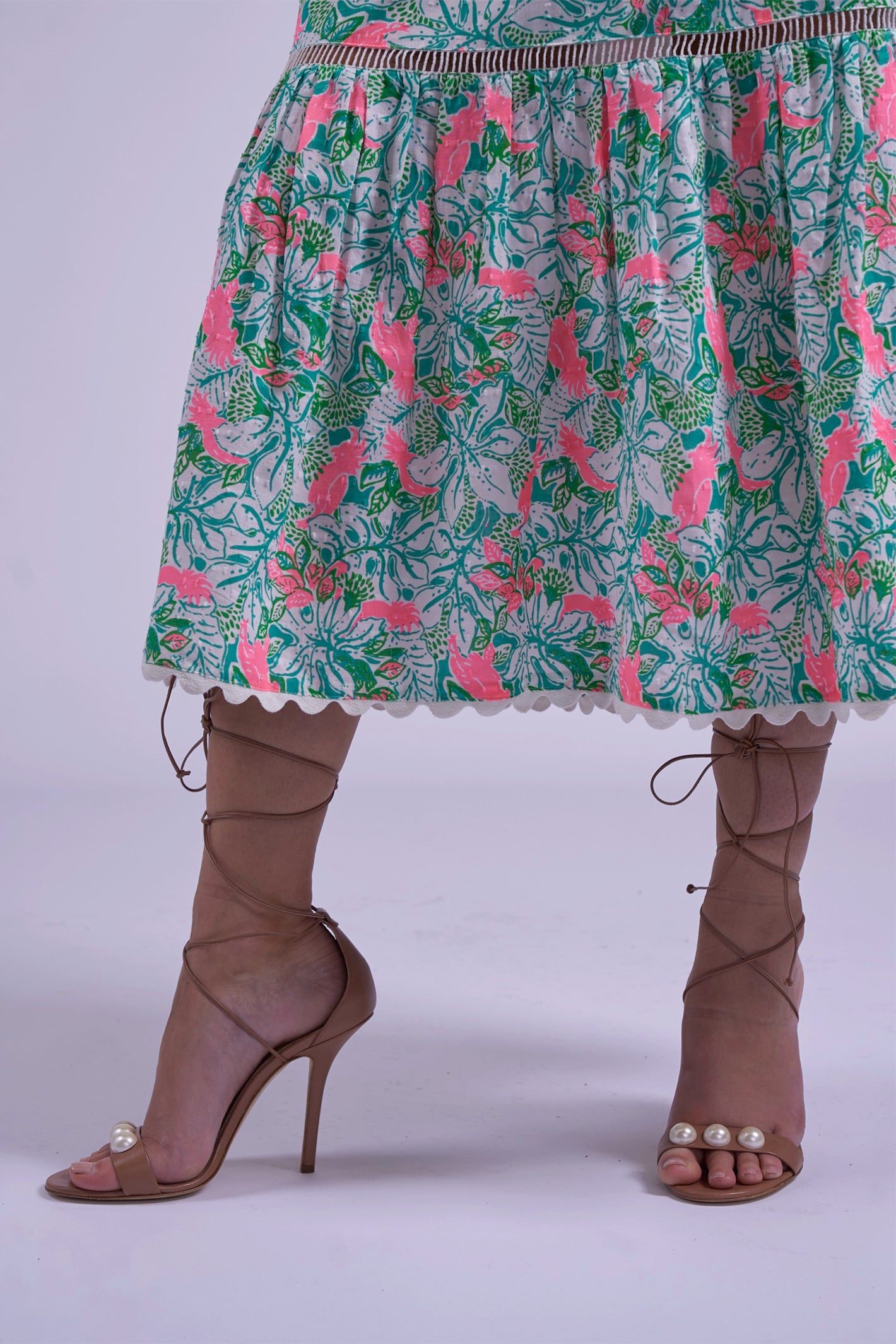 New Day Originals Misha Pink Parrot Shirred Waist Cotton Dress