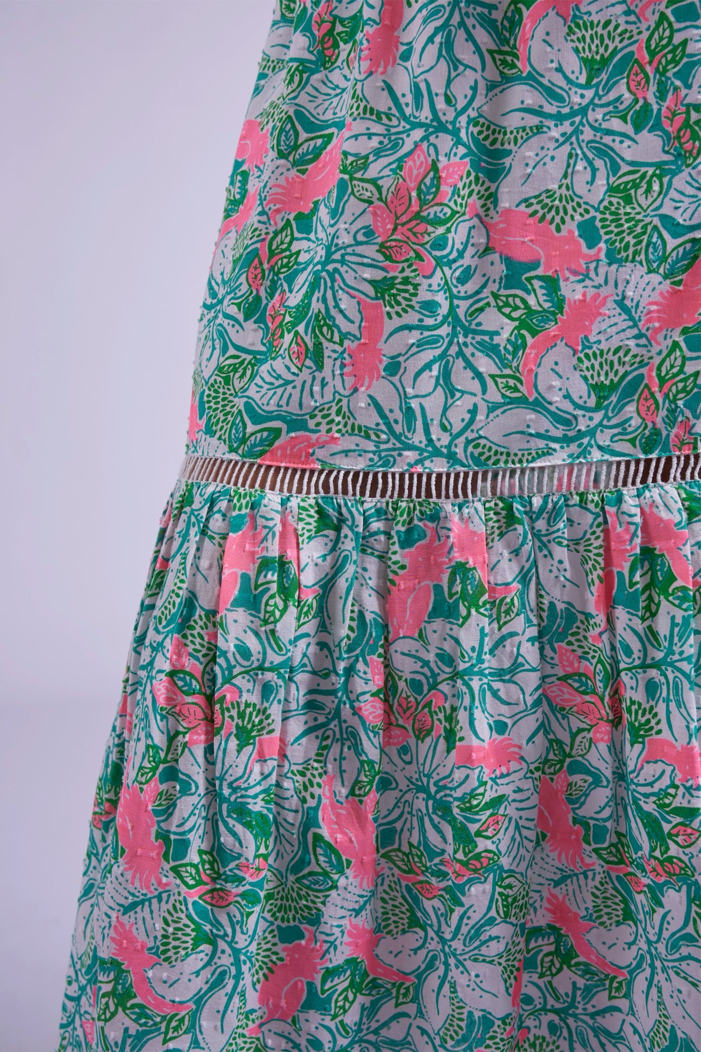 New Day Originals Misha Pink Parrot Shirred Waist Cotton Dress