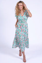 New Day Originals Misha Pink Parrot Shirred Waist Cotton Dress