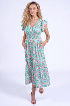 New Day Originals Misha Pink Parrot Shirred Waist Cotton Dress