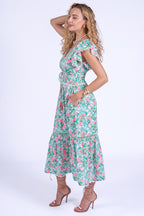 New Day Originals Misha Pink Parrot Shirred Waist Cotton Dress
