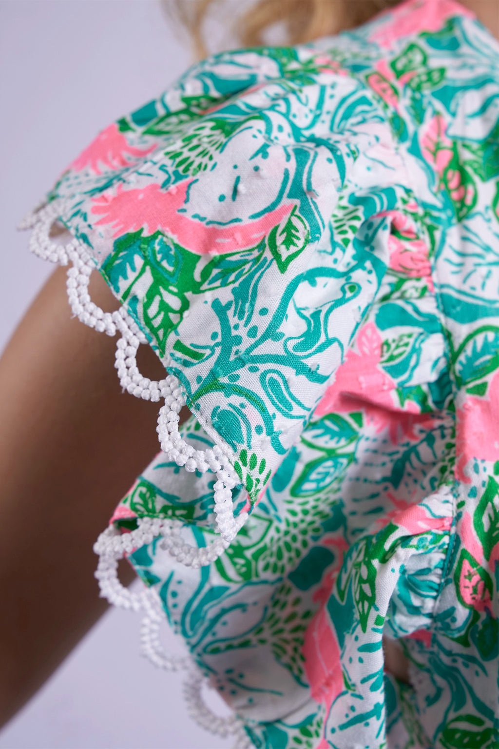 New Day Originals Misha Pink Parrot Shirred Waist Cotton Dress