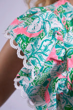 New Day Originals Misha Pink Parrot Shirred Waist Cotton Dress