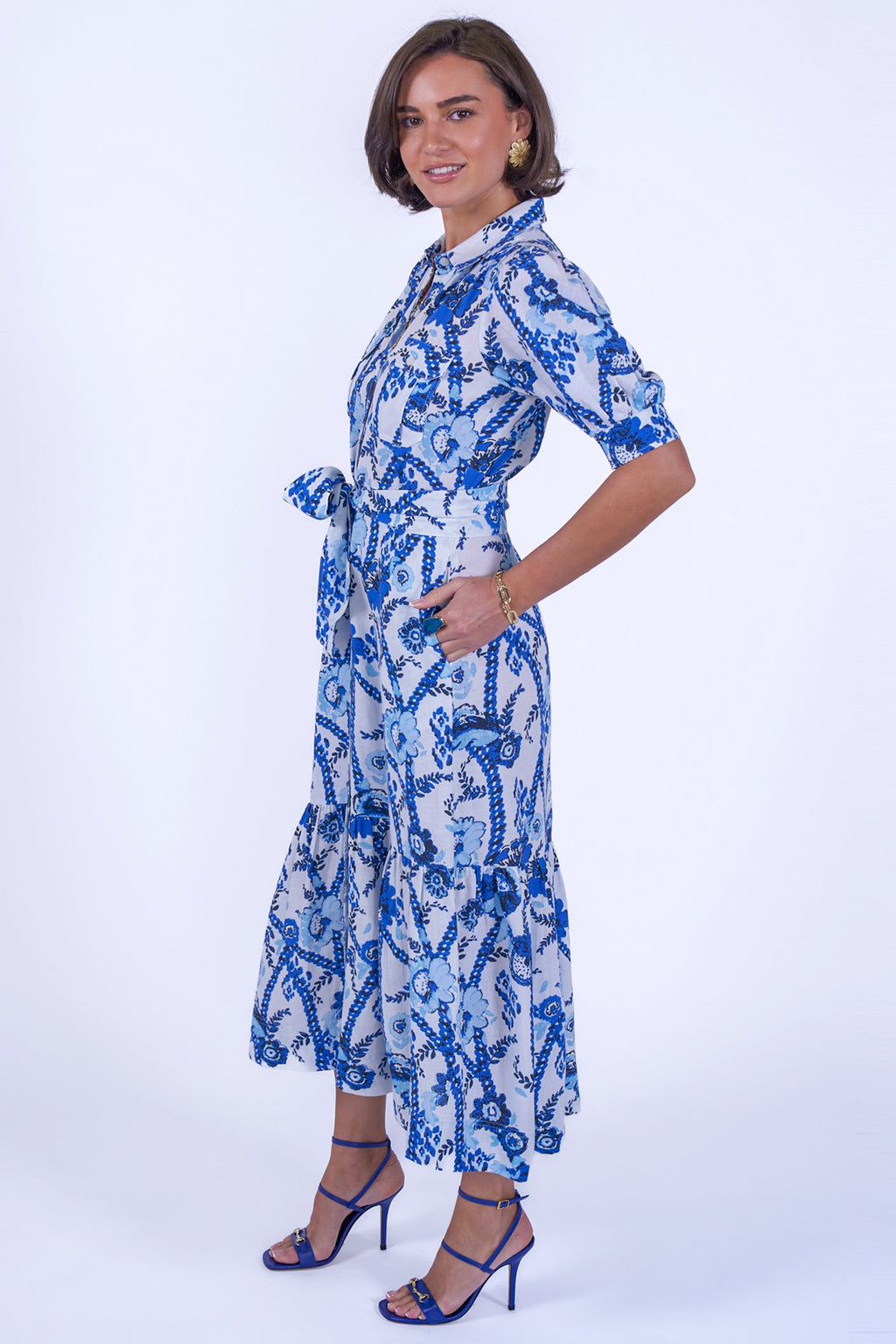 New Day Originals Safari Blue Print Cotton Shirt Dress