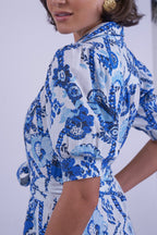 New Day Originals Safari Blue Print Cotton Shirt Dress