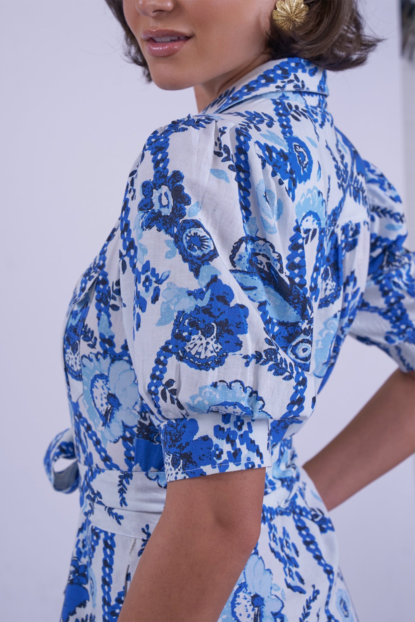 New Day Originals Safari Blue Print Cotton Shirt Dress