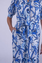 New Day Originals Safari Blue Print Cotton Shirt Dress