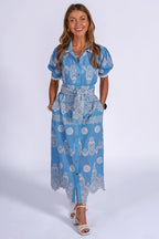 New Day Originals Sani Blue Organic Cotton Midi Shirt Dress