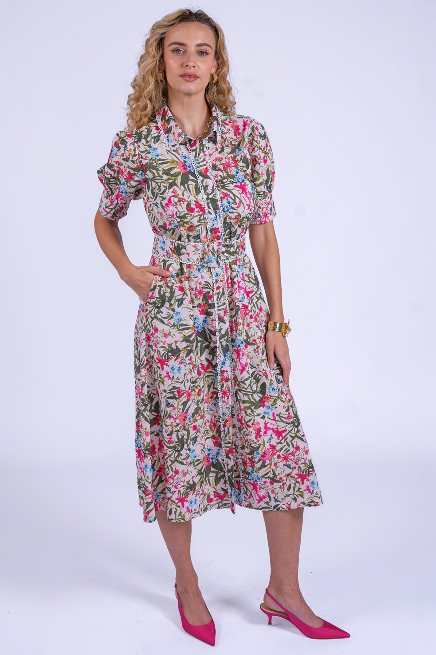 New Day Originals Sydney Botanical Print Cotton Shirt Dress