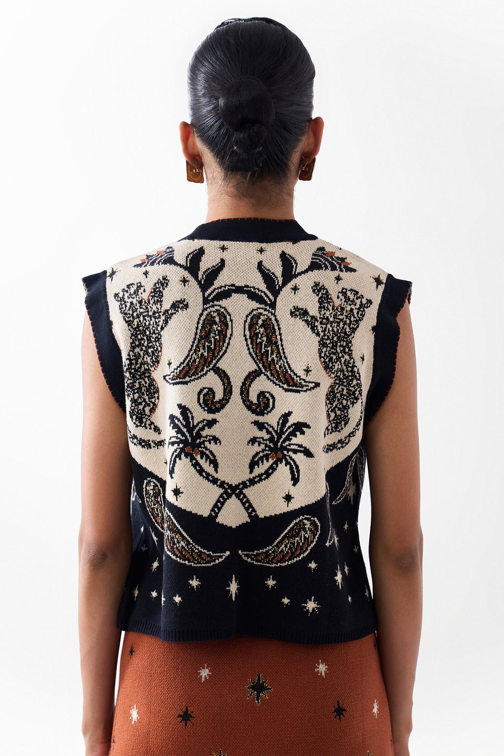 NOIB Lola Vest Nocturnal Jungle Multicolour Knitted Waistcoat, back view