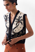 NOIB Lola Vest Nocturnal Jungle Multicolour Knitted Waistcoat, three-quarter view