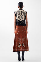 NOIB Lola Vest Nocturnal Jungle Multicolour Knitted Waistcoat, full length back view