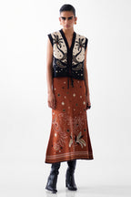 NOIB Lola Vest Nocturnal Jungle Multicolour Knitted Waistcoat, styled with a skirt