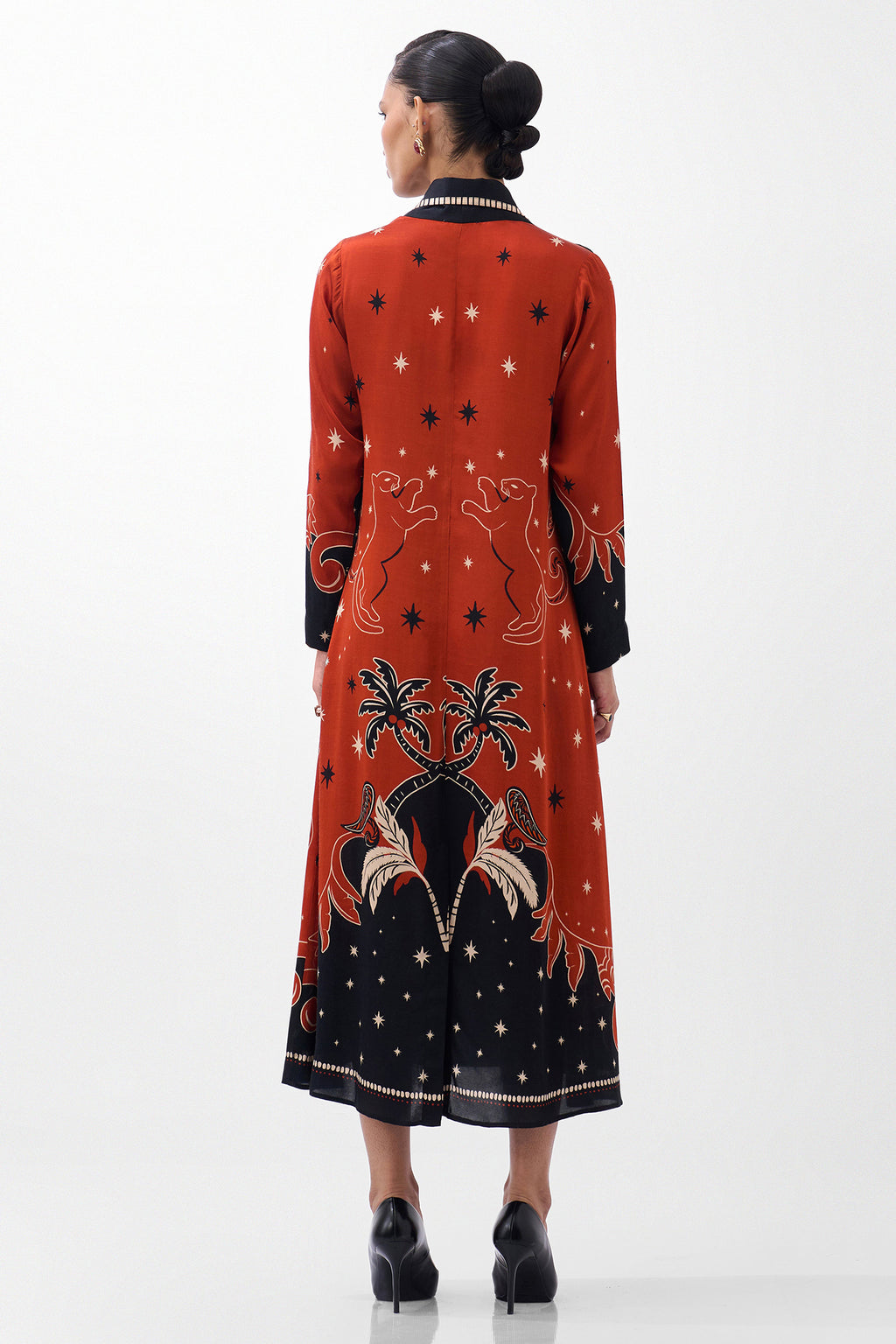 NOIB Willow Maxi Nocturnal Jungle Multicolour Dress, back view