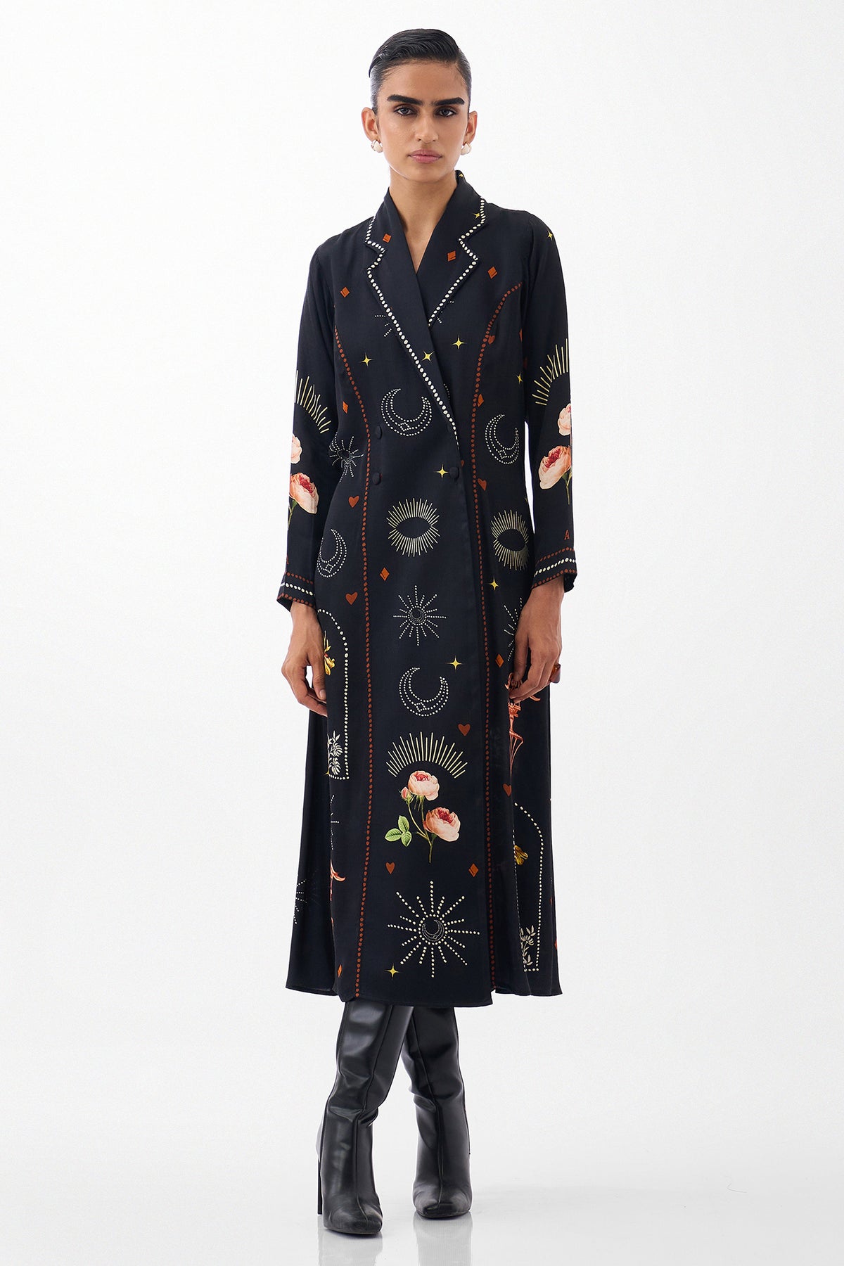 NOIB Willow Maxi Postcards and Petals Navy Dress, full length front view