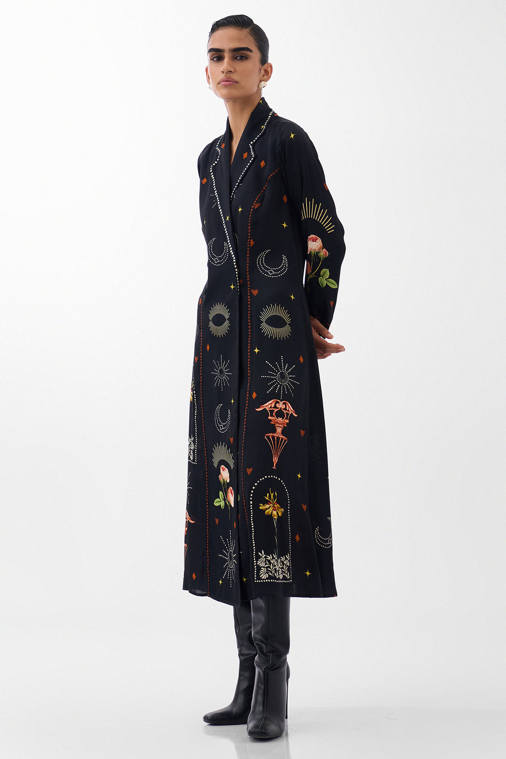 NOIB Willow Maxi Postcards and Petals Navy Dress, side view