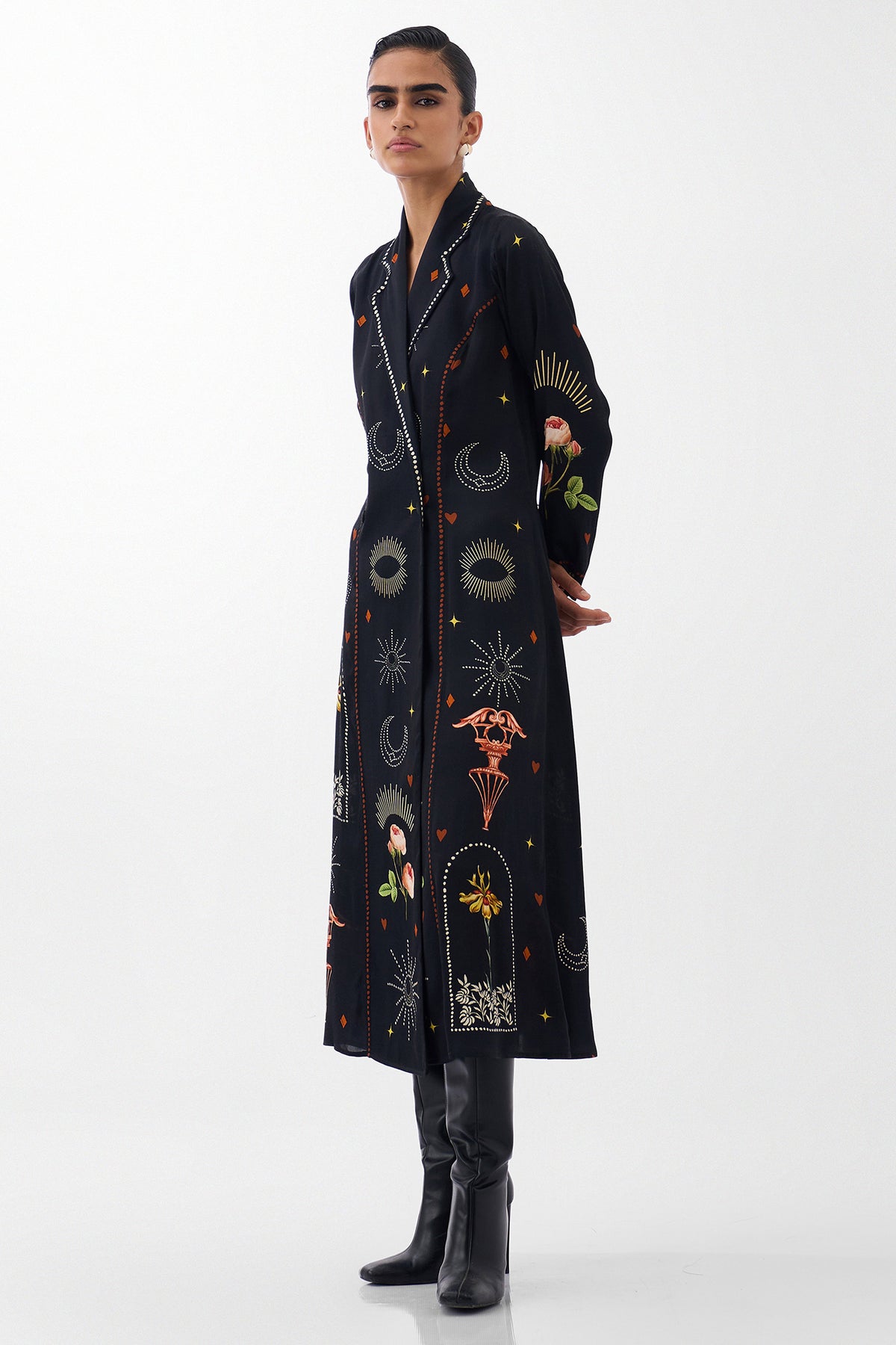 NOIB Willow Maxi Postcards and Petals Navy Dress, side view