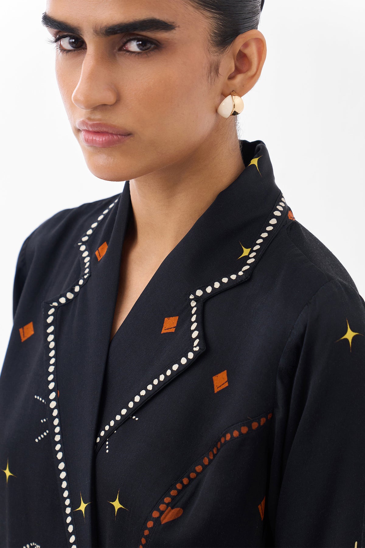 NOIB Willow Maxi Postcards and Petals Navy Dress, collar detail