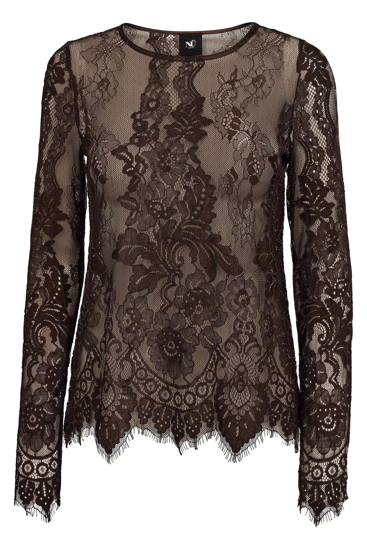 Nu Denmark Charlotte Brown Lace Top 14-50, front view