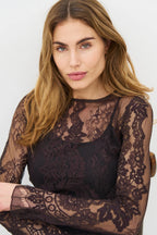 Nu Denmark Charlotte Brown Lace Top 14-50, lace sleeve and neckline detail