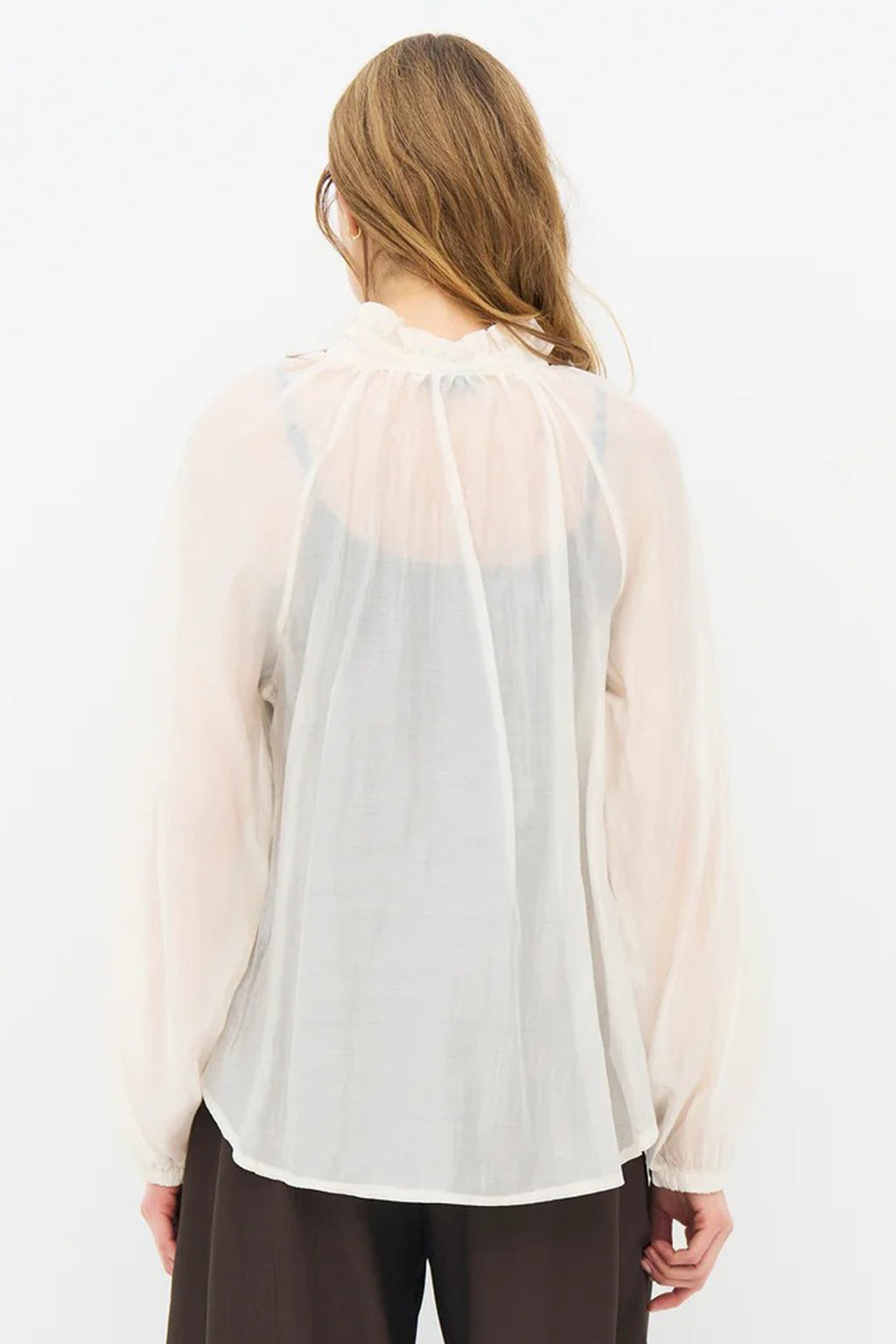 Nu Denmark Elly Creme White Tie Neck Sheer Blouse 8977-40, back cropped view