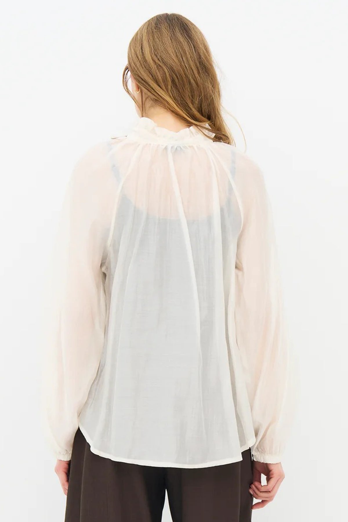 Nu Denmark Elly Creme White Tie Neck Sheer Blouse 8977-40, back cropped view