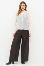Nu Denmark Elly Creme White Tie Neck Sheer Blouse 8977-40, front full length on model