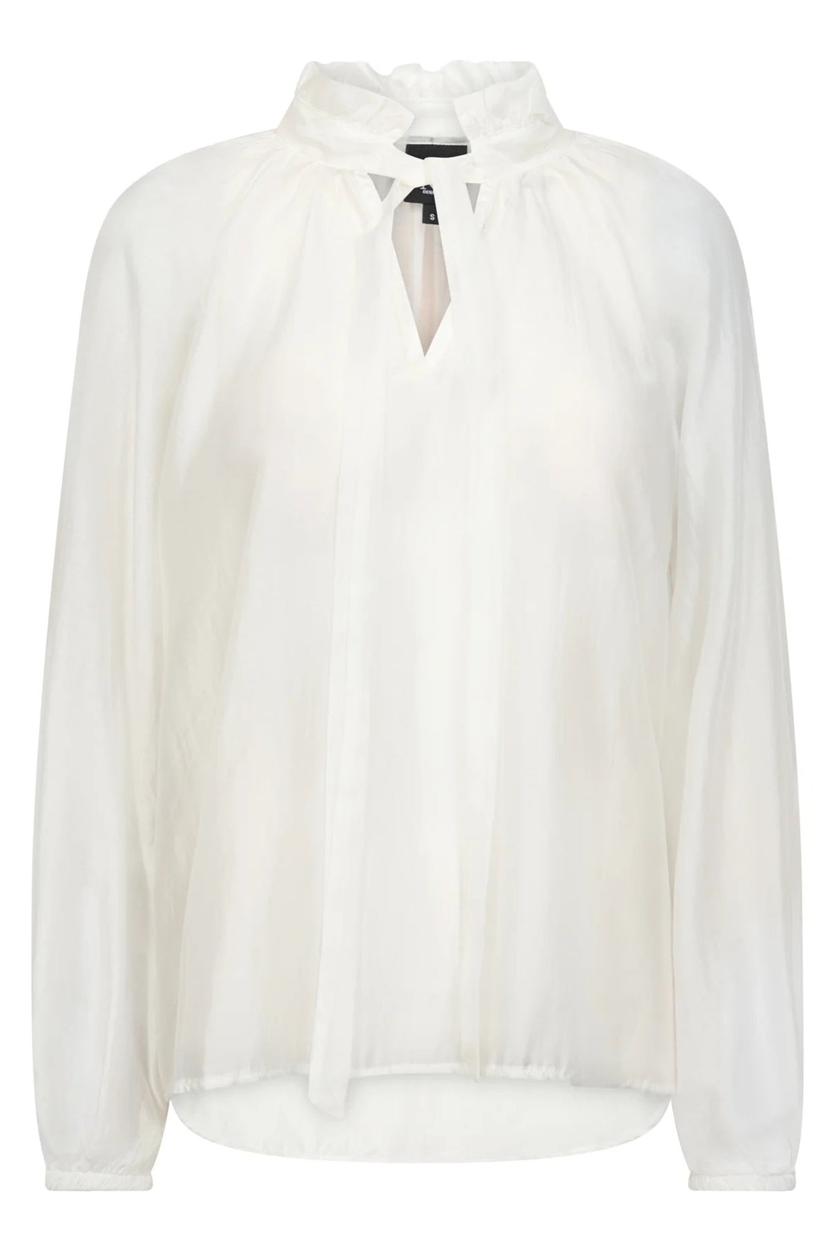Nu Denmark Elly Creme White Tie Neck Sheer Blouse 8977-40, front packshot