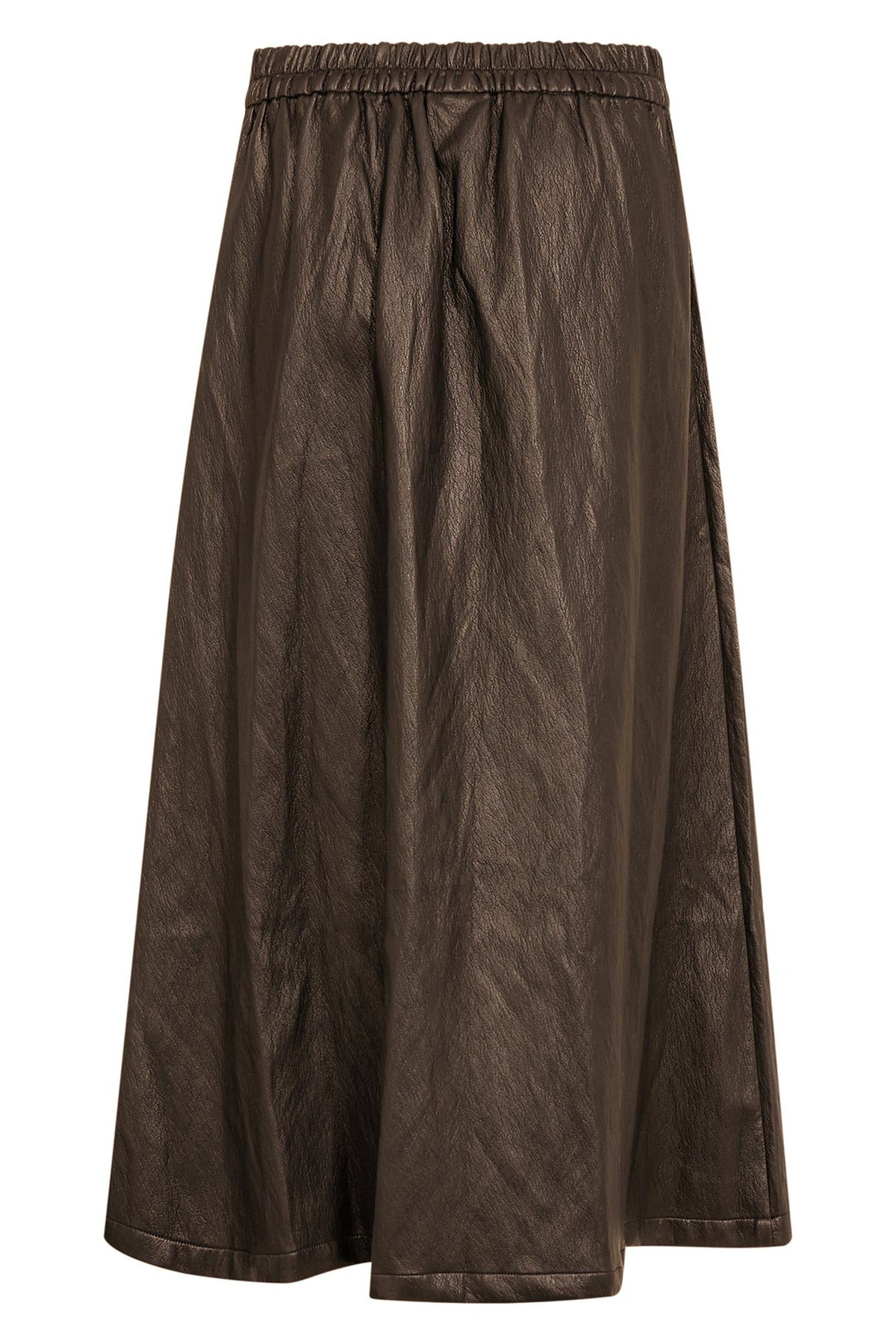 Nu Denmark Emeline Brown Faux Leather Midi Skirt 8924-20, back view showing the elasticated waist