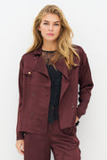 Nu Denmark Emory Burgundy Red Satin Overshirt 8928-40, front cropped view
