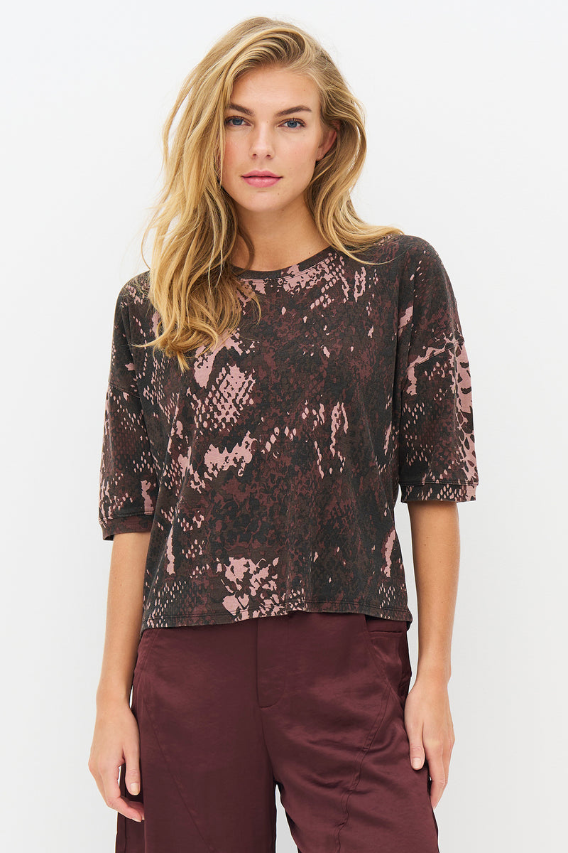 Nu Denmark Enola Rose Snake Brown Print Top 8931-50, front cropped view