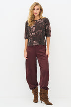 Nu Denmark Enola Rose Snake Brown Print Top 8931-50, front full length on model