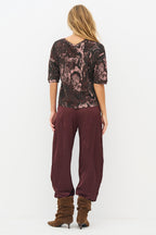 Nu Denmark Enola Rose Snake Brown Print Top 8931-50, back full length on model
