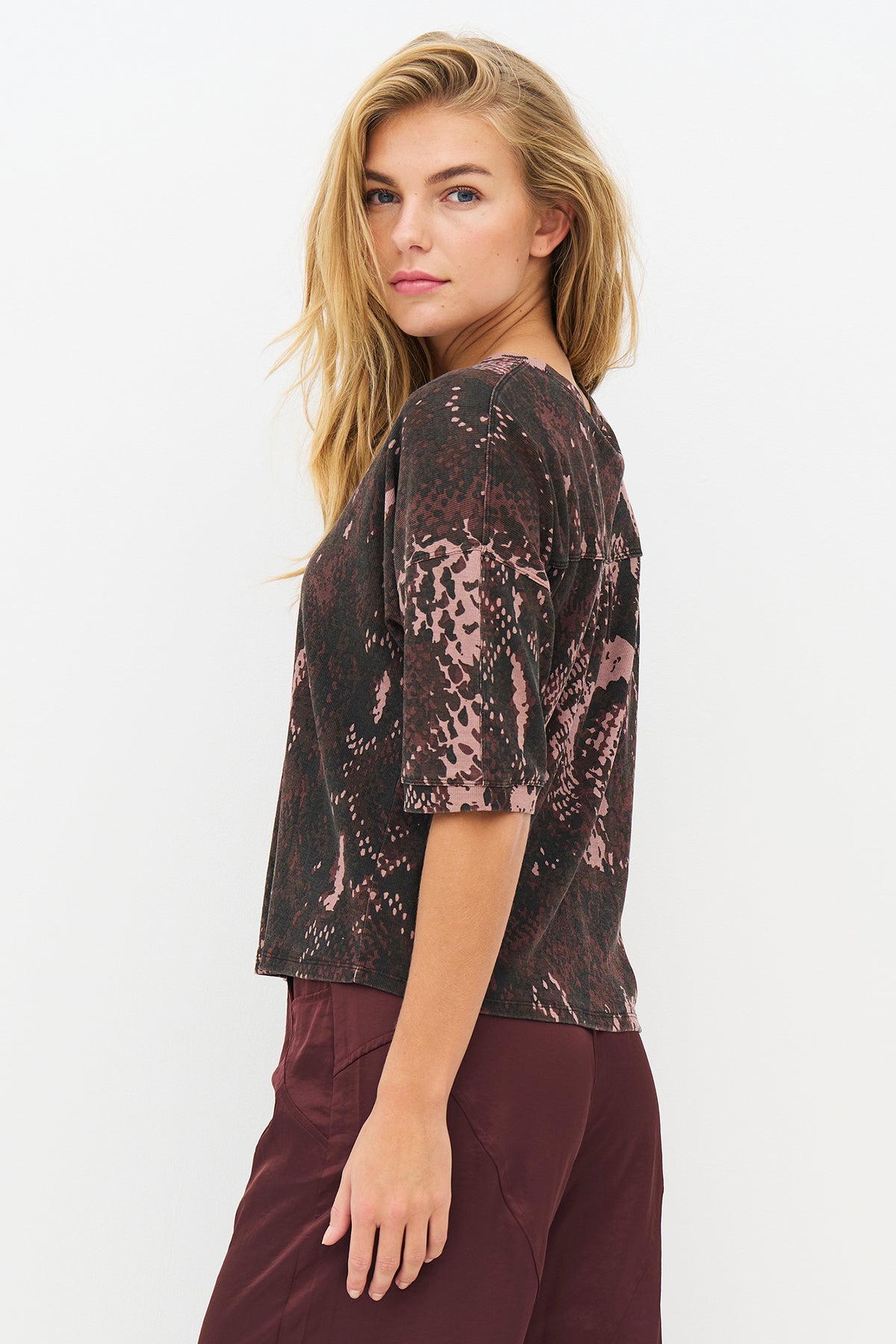 Nu Denmark Enola Rose Snake Brown Print Top 8931-50, side cropped view