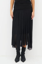 Nu Denmark Enya Black Handkerchief Hem Mesh Midi Skirt 8932-20, front cropped view