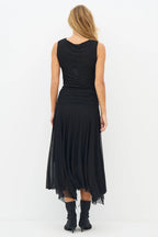Nu Denmark Enya Black Handkerchief Hem Mesh Midi Skirt 8932-20, back full length on model