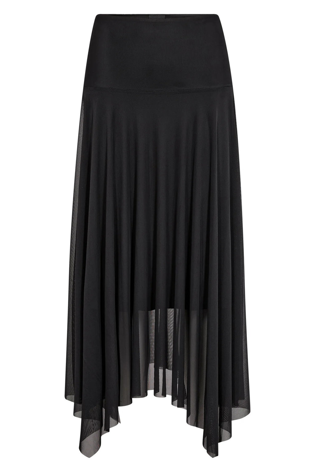 Nu Denmark Enya Black Handkerchief Hem Mesh Midi Skirt 8932-20, front packshot