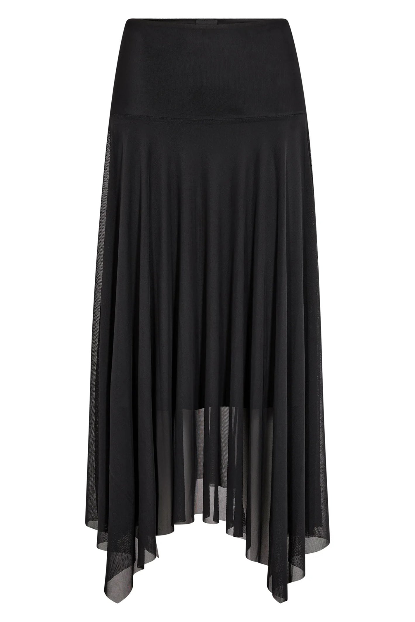 Nu Denmark Enya Black Handkerchief Hem Mesh Midi Skirt 8932-20, front packshot
