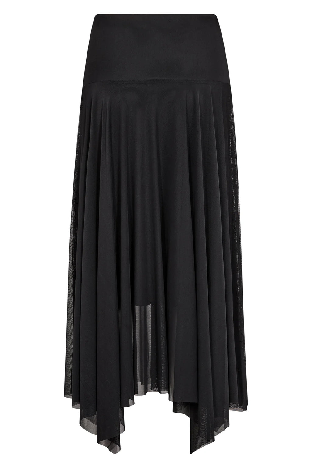 Nu Denmark Enya Black Handkerchief Hem Mesh Midi Skirt 8932-20, back packshot