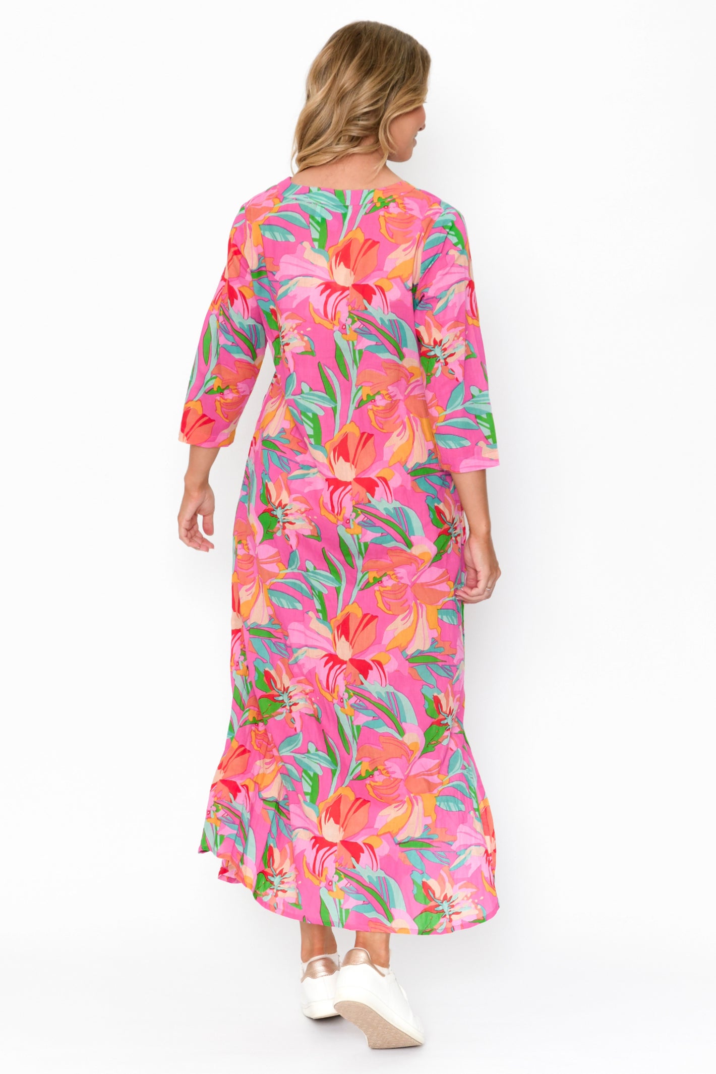 One Summer Melina pink flower print maxi dress at OSO Boutique