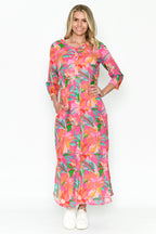 One Summer Melina pink flower print maxi dress at OSO Boutique