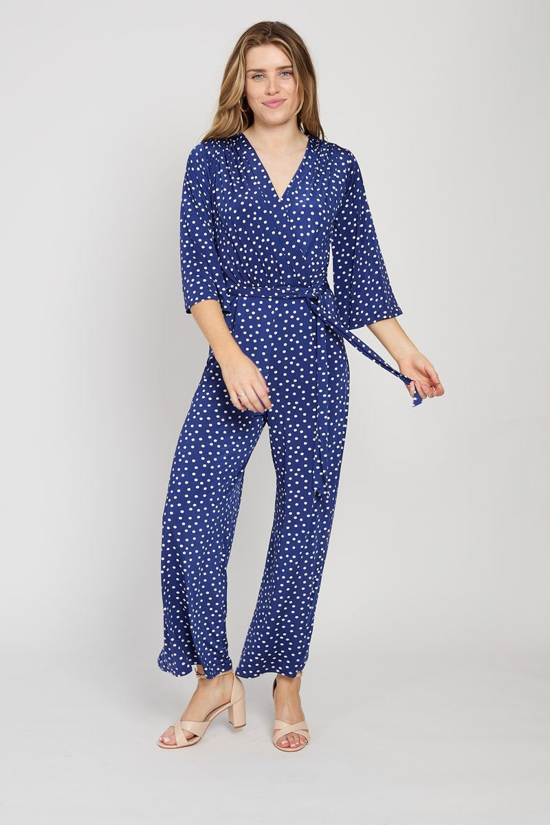 Onjenu Laurie navy polka dot jumpsuit at OSO Boutique