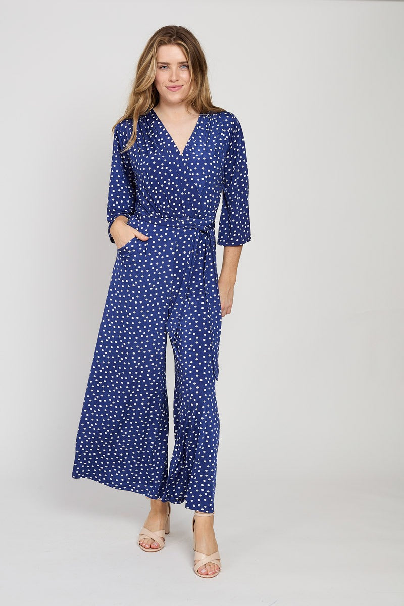 Onjenu Laurie navy polka dot jumpsuit at OSO Boutique