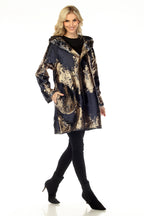 Oopera Grey Gold Multicolour Hooded Coat AJ2603RW, reverse side