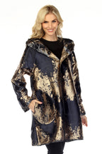 Oopera Grey Gold Multicolour Hooded Coat AJ2603RW, reverse side close-up