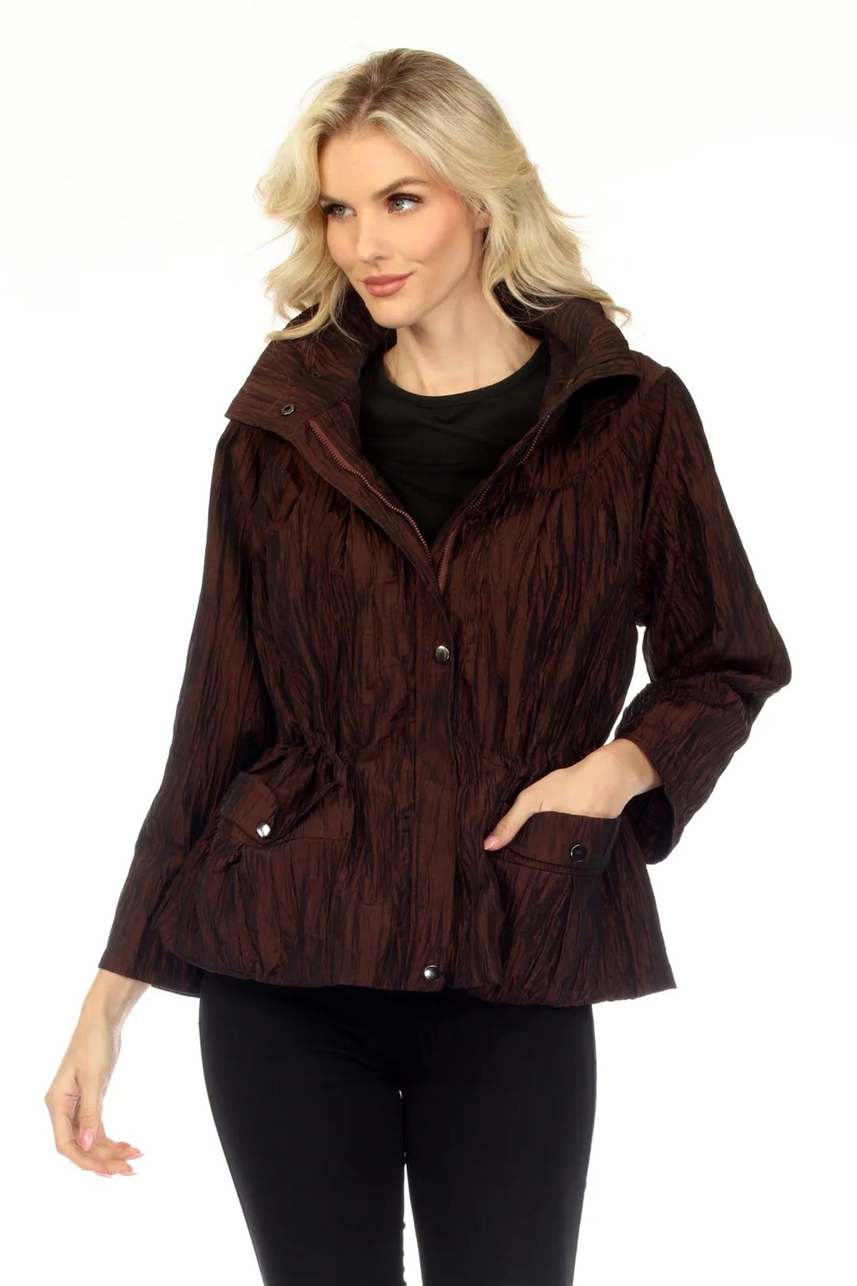 Oopera Brown Coat J2658W-4, front close-up